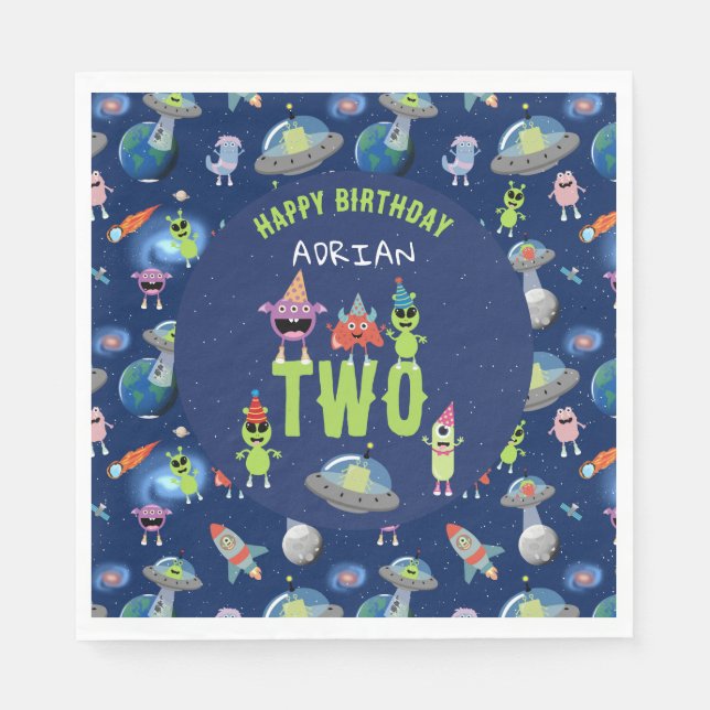 Guardanapo De Papel Monstro Alien Cute Espaço Nome Idade Aniversário C (Frente)