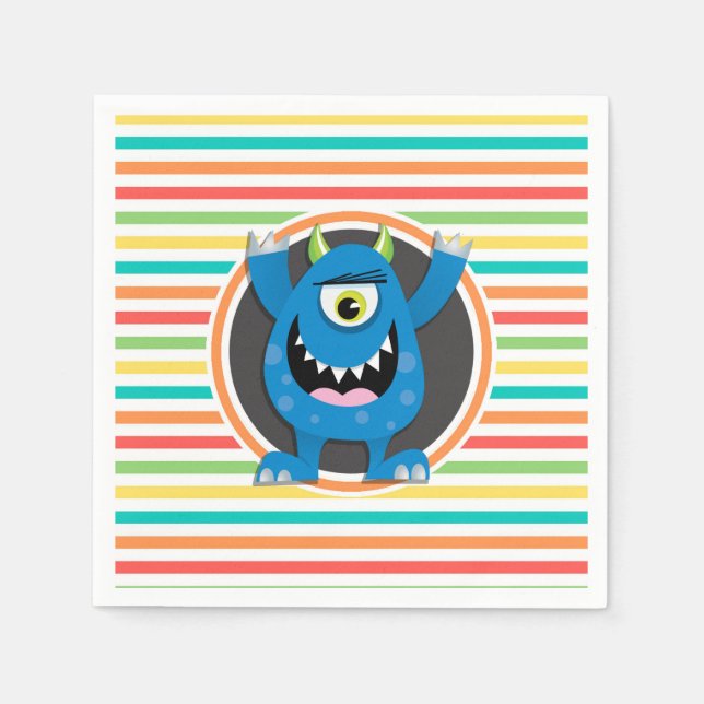 Guardanapo De Papel Monstro Azul; Bright Rainbow Stripes (Frente)