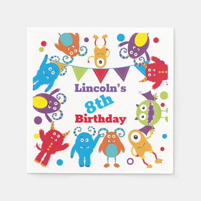 Guardanapo De Papel Monstro Birthday Bash Partido Personalizado Napkin (Frente)