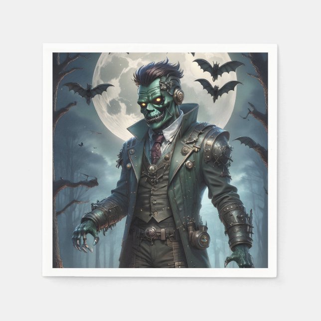 Guardanapo De Papel Monstro de Frankenstein Steampunk do Halloween (Frente)