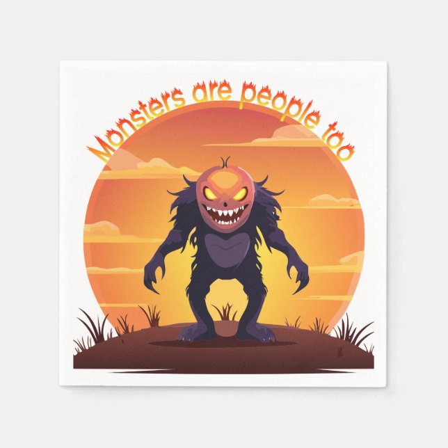 Guardanapo De Papel Monstro Peludo de Halloween Doces ou Travessuras (Frente)