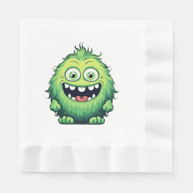 Guardanapo De Papel Monstro Verde Fofo Desenho Animado Sorridente (Frente)