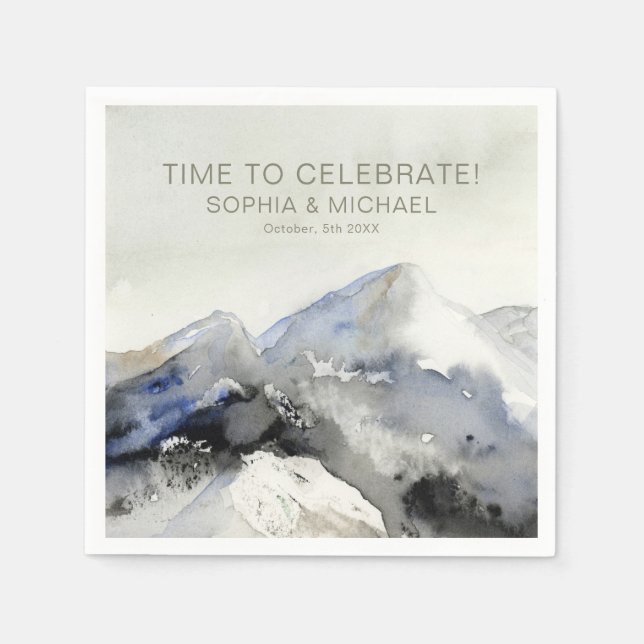 Guardanapo De Papel Montanhas de Aquarela Modelo de Casamento Personal (Frente)