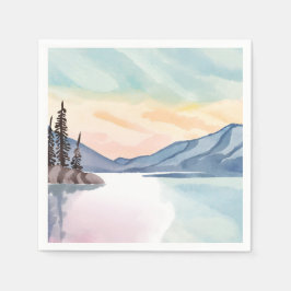 Guardanapo De Papel Montanhas Nebulosas | Aquarela Lago Tahoe