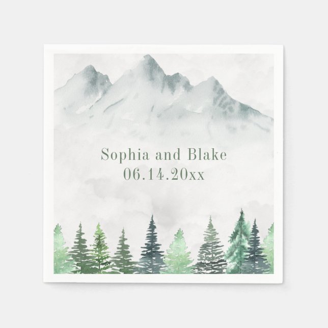 Guardanapo De Papel Montanhas russas e Casamento por Aquarela Floresta (Frente)