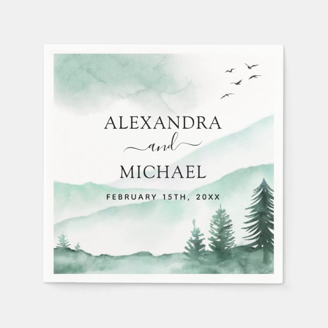 Guardanapo De Papel Montanhas Russas Floresta de Aquarela Moderna (Frente)