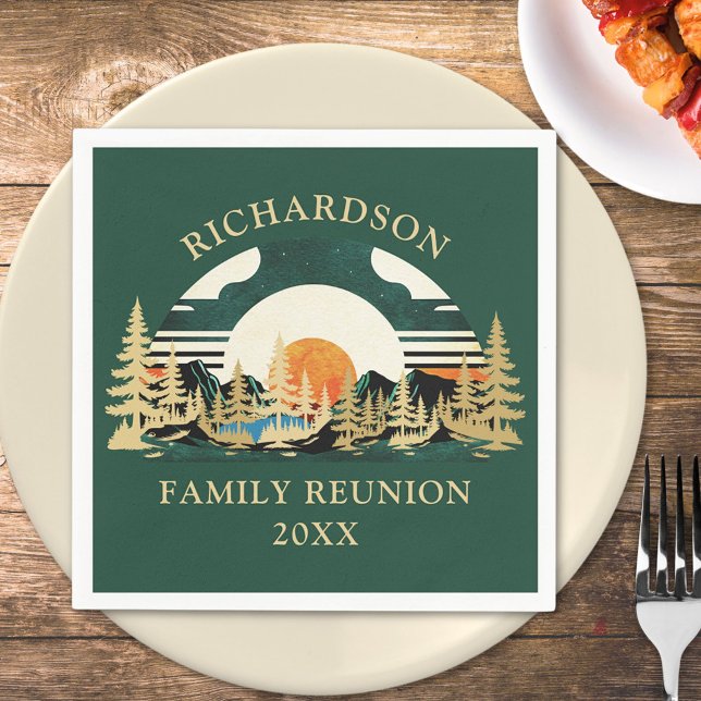 Guardanapo De Papel Montanhas Sunset Acampando Reunião da Família Verd (Criador carregado)