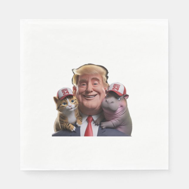 Guardanapo De Papel Moo Deng 24 Trump's Wild Ride com Cat e Hippo! (Frente)