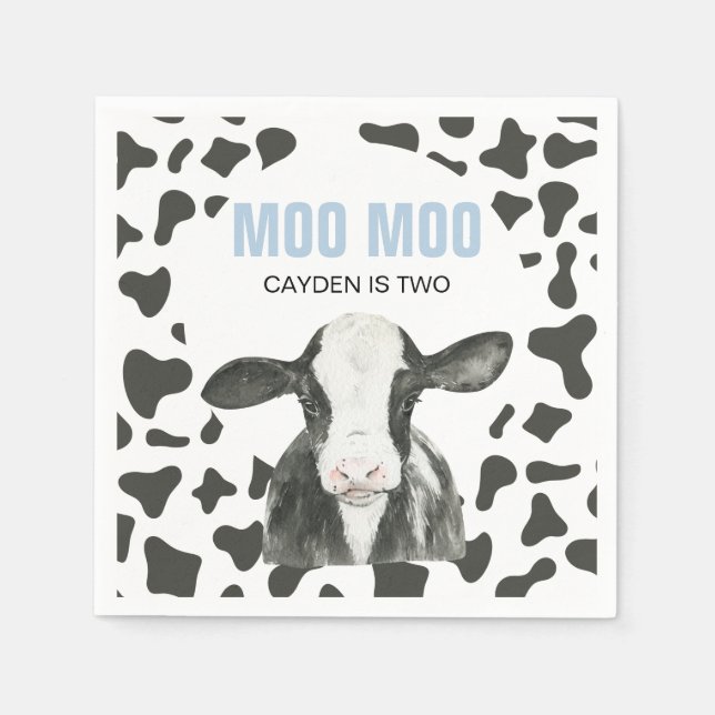 Guardanapo De Papel MOO MOO I'm TWO Cow Print birthday (Frente)