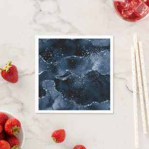 Guardanapo De Papel Moody Agate Marinho Denim Steel Blue Faux Glitte