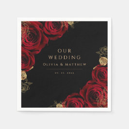 Guardanapo De Papel Moody Black Burgundy Roses Wedding