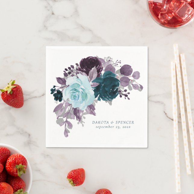 Guardanapo De Papel Moody Boho | Teal e Turquesa Buquê Floral (Insitu)