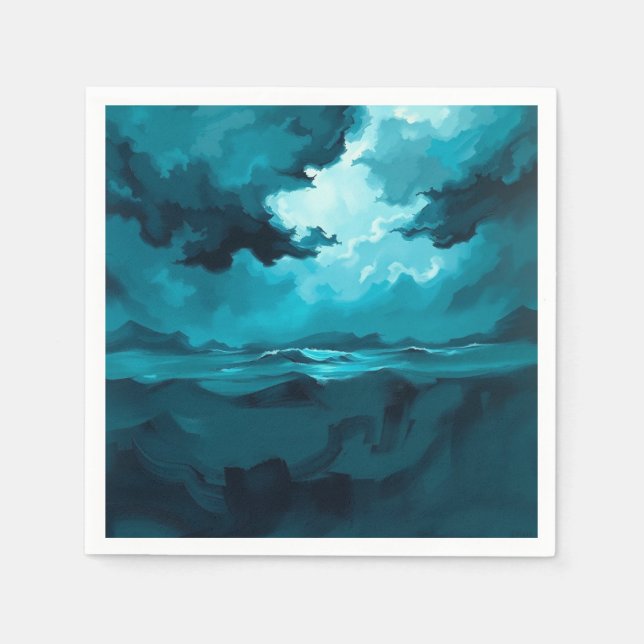 Guardanapo De Papel Moody Ocean Waves Under Stormy Sky – Abstract Seas (Frente)