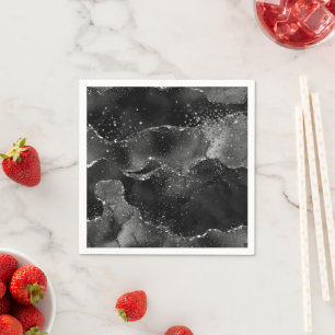 Guardanapo De Papel Moody Onyx Agate Gótico Elegante Black Silver G
