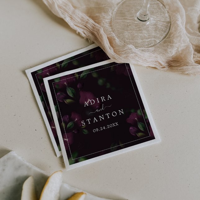 Guardanapo De Papel Moody Purple Blooms | Casamento de padrão negro (Criador carregado)