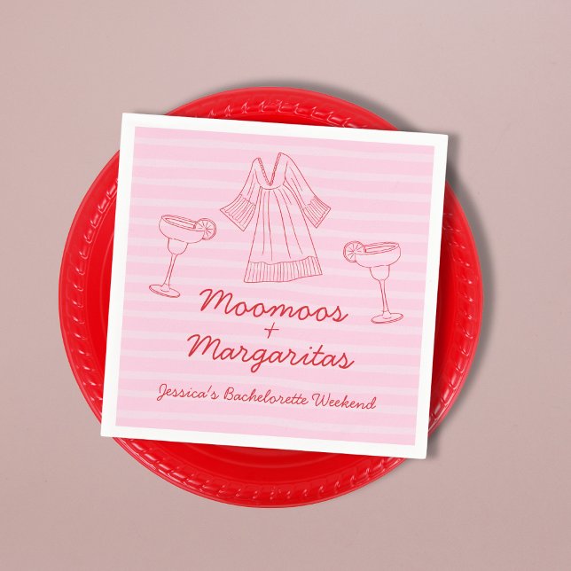 Guardanapo De Papel Moomoos & Margaritas - Bachelorette Rosa e Vermelh (Moomoos & Margaritas Pink & Red Bachelorette Napkins)