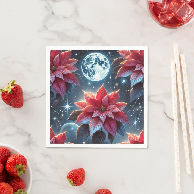 Guardanapo De Papel Moonlight Poinsettia Floral Patterno Decoupage (Insitu)