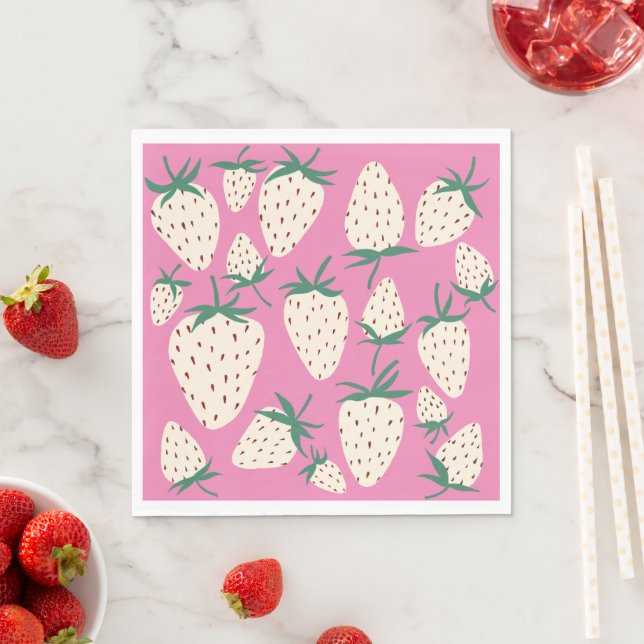Guardanapo De Papel Morango Branco Pineberry PERSONALIZADO Chá de Noiv (Insitu)