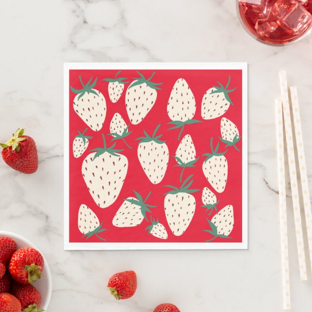 Guardanapo De Papel Morango Branco Pineberry PERSONALIZADO Chá de Noiv (Insitu)