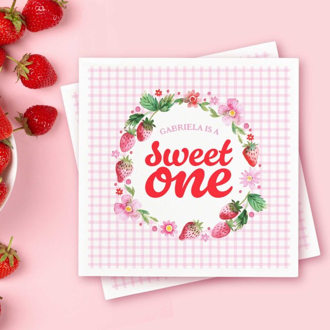 Guardanapo De Papel Morango Doce Um Berry Primeiro Aniversário (Strawberry Sweet One Berry First Birthday Napkins)