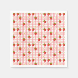 Guardanapo De Papel Morango e flores em forma de gingham rosa