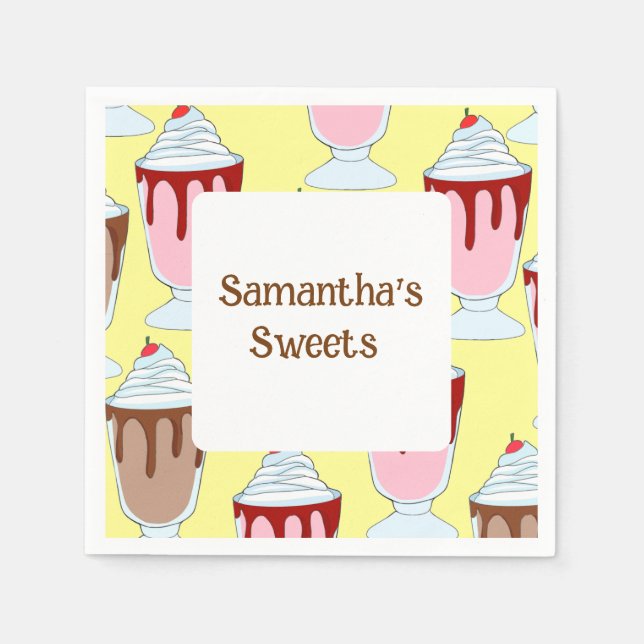 Guardanapo De Papel Morango E Sorvetes De Chocolate (Frente)