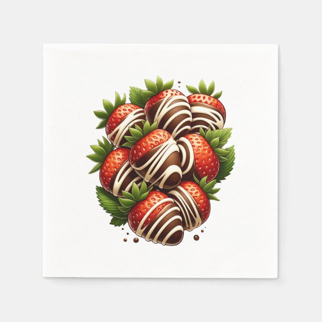 Guardanapo De Papel Morangos com Chocolate Sobremesa de Morango Festa (Frente)
