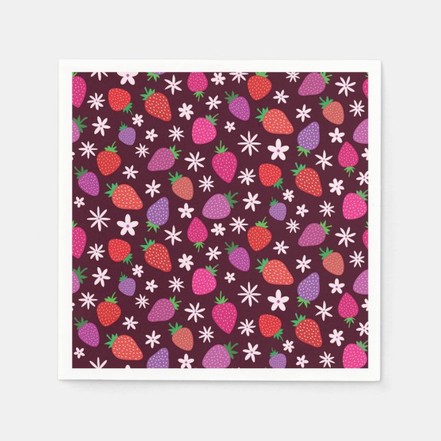 Guardanapo De Papel Morangos e flores brancas (Frente)