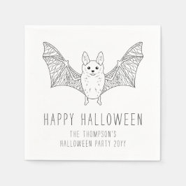 Guardanapo De Papel Morcego Fofo Arte Minimalista de Linha Feliz Hallo