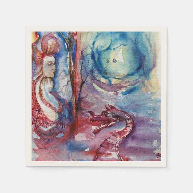 Guardanapo De Papel MORGANA / Magia e Mistério, Fantasia Azul Rosa (Frente)