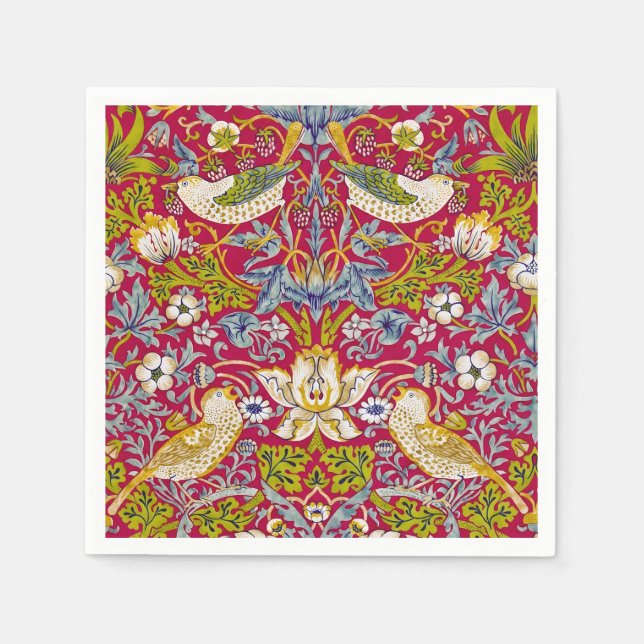 Guardanapo De Papel Morris Red Background Strawberry Thief Patterno (Frente)