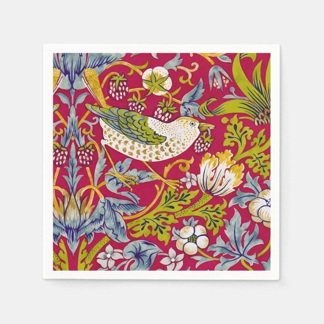 Guardanapo De Papel Morris Red Background Strawberry Thief Patterno (Frente)