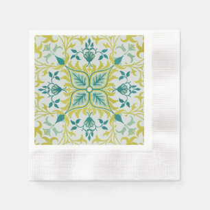 Guardanapo De Papel Morris Yellow Turquoise Vine & Flower Patterno