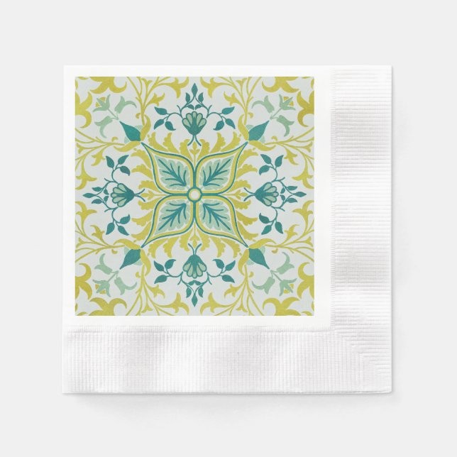 Guardanapo De Papel Morris Yellow Turquoise Vine & Flower Patterno (Frente)