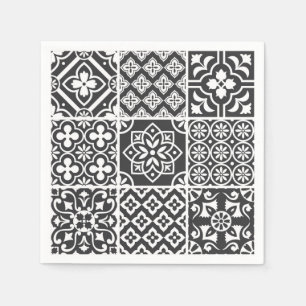 Guardanapo De Papel Mosaico de Maiolica Azulejo Monocromático Mediterr