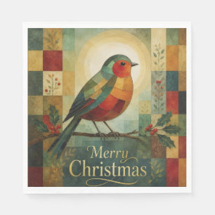 Guardanapo De Papel Mosaico de Natal Robin Pássaro Azevinho Fruta
