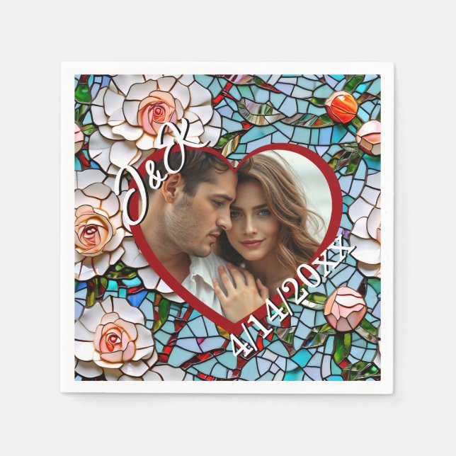 Guardanapo De Papel Mosaico Vidro e Casamento de Azulejos Personalizad (Frente)