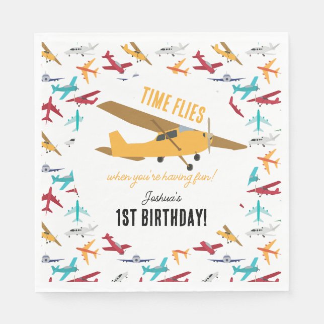 Guardanapo De Papel Moscas de primeiro aniversario de Aviões Amarelas (Frente)