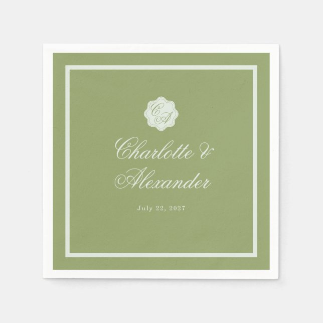 Guardanapo De Papel Moss Green Calligraphy Wedding Napkin (Frente)