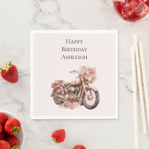 Guardanapo De Papel Moto de Aniversário Floral Rosa