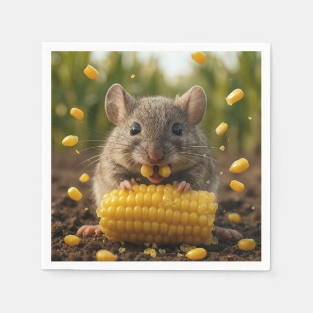 Guardanapo De Papel Mouse Enjoying an Ear of Corn (Frente)
