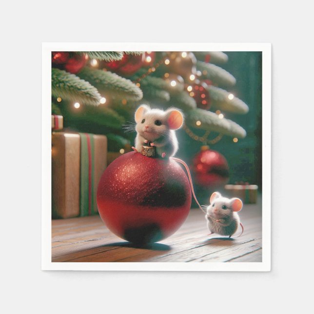 Guardanapo De Papel Mouse Reprodutor No Enfeites de natal Vermelho (Frente)
