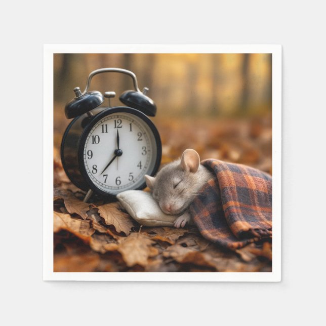 Guardanapo De Papel Mouse Sleeping By an Alarm Clock (Frente)