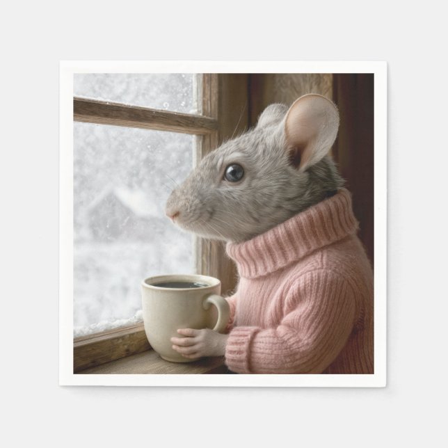 Guardanapo De Papel Mouse With a Cup of Coffee (Frente)