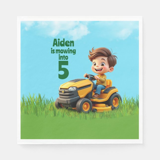 Guardanapo De Papel Mowing Into Lawn Mower Birthday Party (Frente)