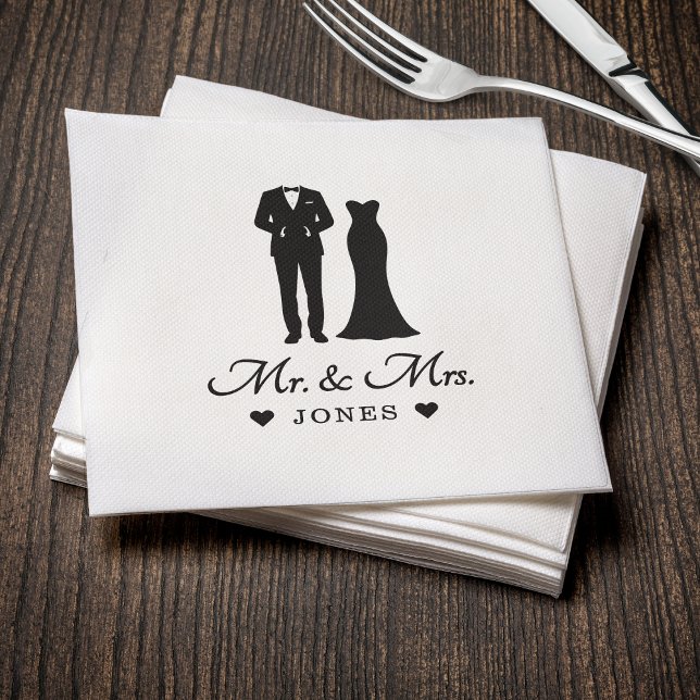 Guardanapo De Papel Mr & Mrs Wedding Dress Tuxedo Newlywed Couple (Mr & Mrs Wedding Dress Tuxedo Newlywed Couple Napkins
)