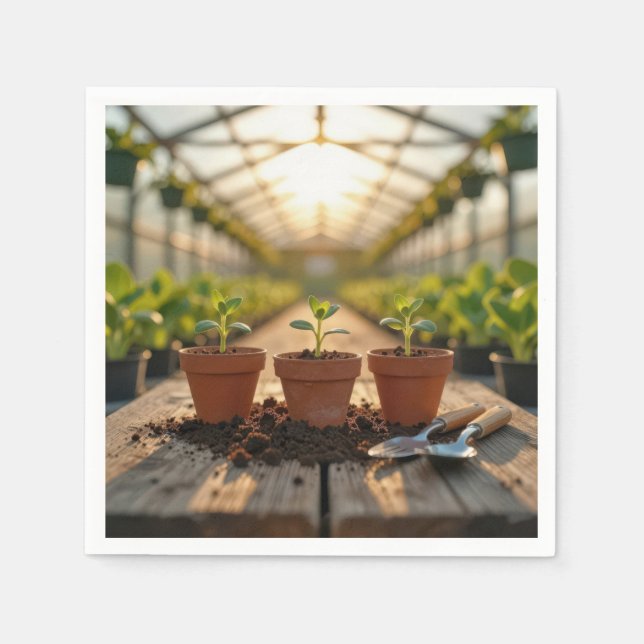 Guardanapo De Papel Mudas de Plantas de Estufa em Vasos de Argila (Frente)