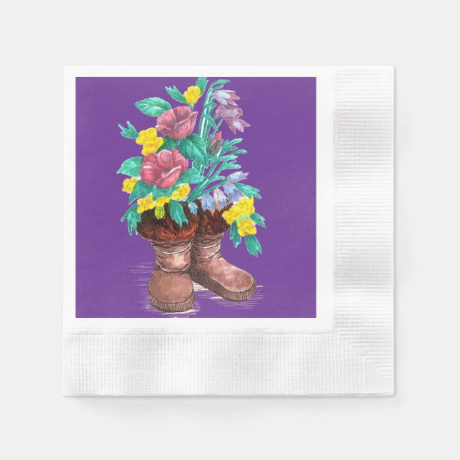 Guardanapo De Papel Mukluk Boots & Primavera Flower Design Napkin (Frente)