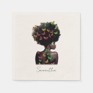Guardanapo De Papel Mulher Afro-Americana com borboleta Preenchida Afr
