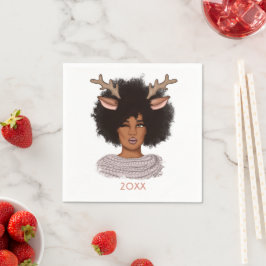 Guardanapo De Papel Mulher afro-americana Reindeer Natal
